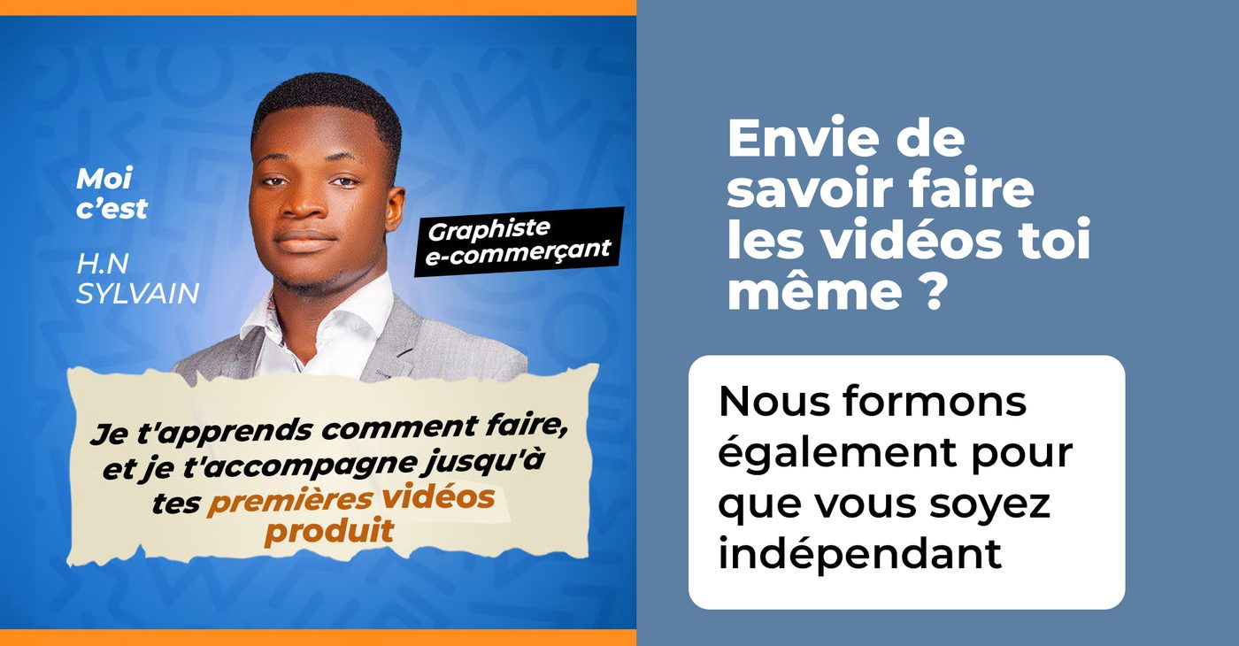 Moi c'est H.N Sylvain, graphiste et e-commerçant. Envie de savoir faire les vidéos toi-même ? Nous formons également pour que vous soyez indépendant : je t'apprends comment faire, et je t'accompagne jusqu'à tes premières vidéos produit.